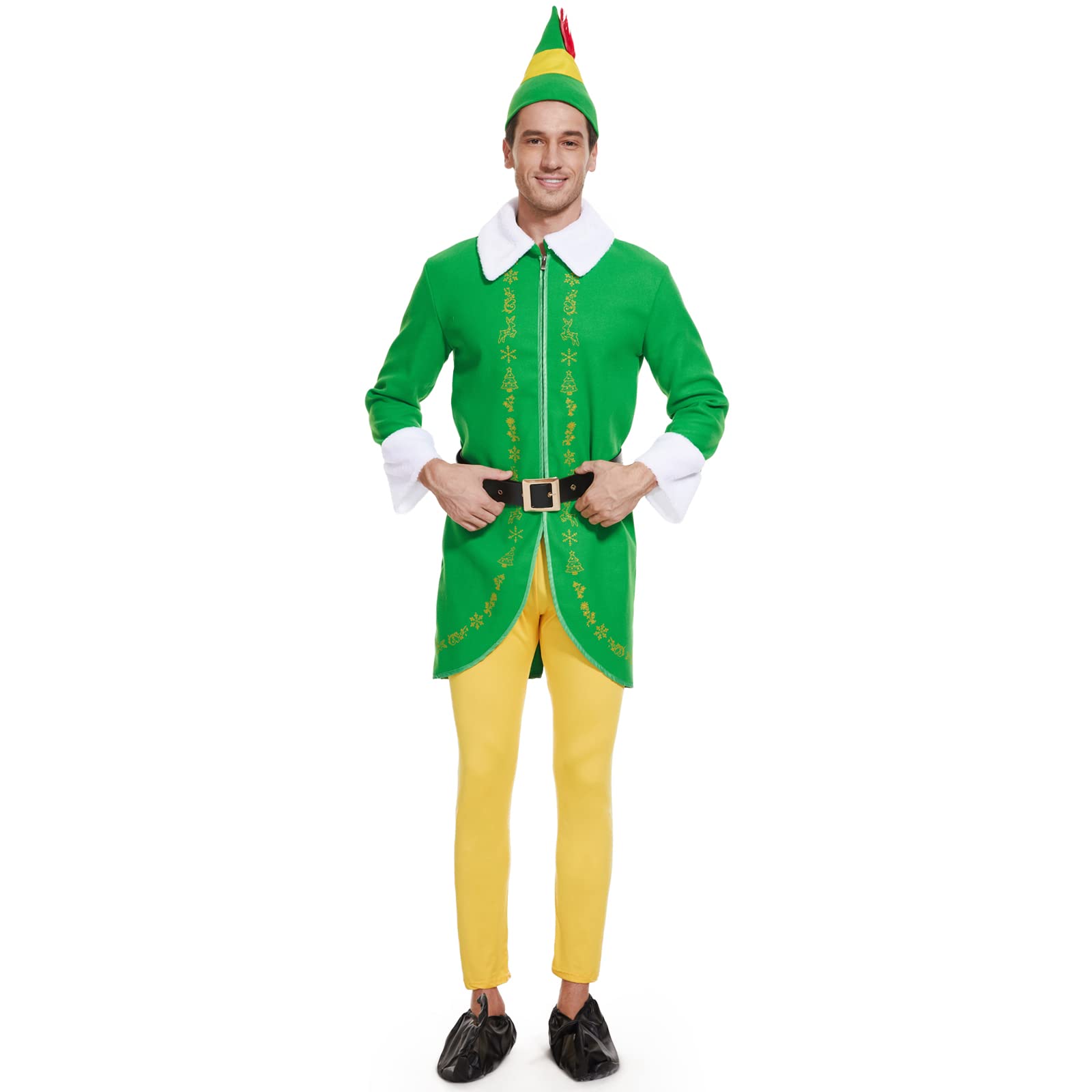 Buddy the Elf Costume Mens Christmas Elf Costume Cosplay Full Set Holiday Party Costumes (Large)