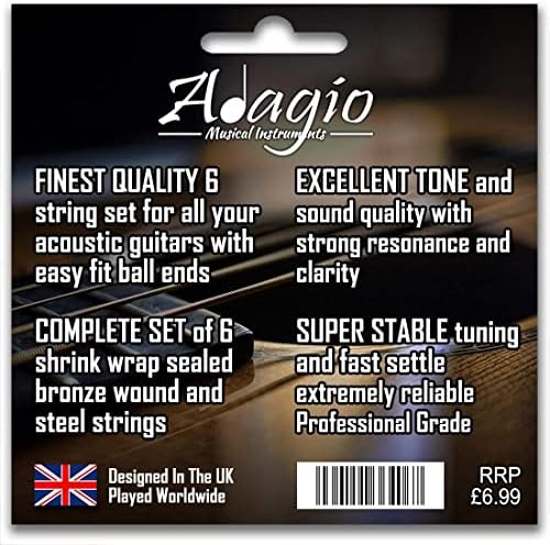 Adagio Professional Acoustic Guitar Strings Full Set/Pack - Gauge 10-47 Phosphor Bronze