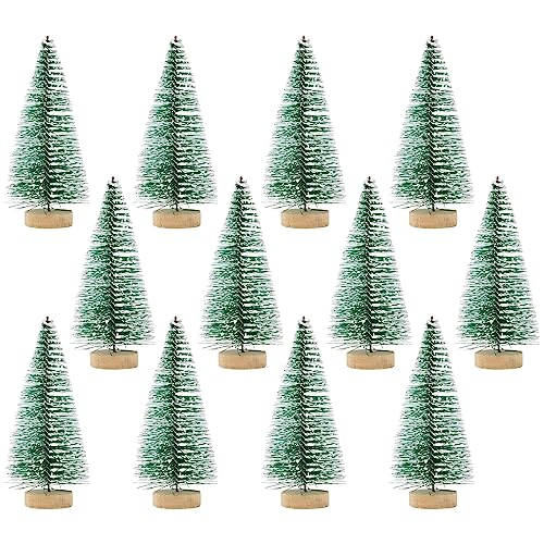 Juvale 12 Pack Mini Christmas Trees for Tabletop, Xmas Holiday Home Indoor Decorations, 4.25 x 2 inches