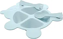 LYOR Conjunto de Prato com 2 Talheres de Bambu e PP Baby Bear Azul