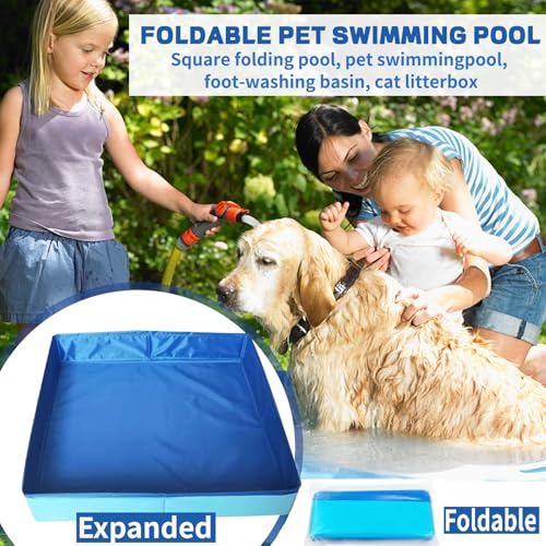 Klappbar Eckig Planschbecken Hund Katzen,Faltbare Hundebadewanne 50x50cm Hundepool Für Klein Hund,Hundepool Faltbarer Klein Katzenpool,Robustes Pool Für Hunde & Katzen Für Outdoor,Reise,Garten (1/Set)