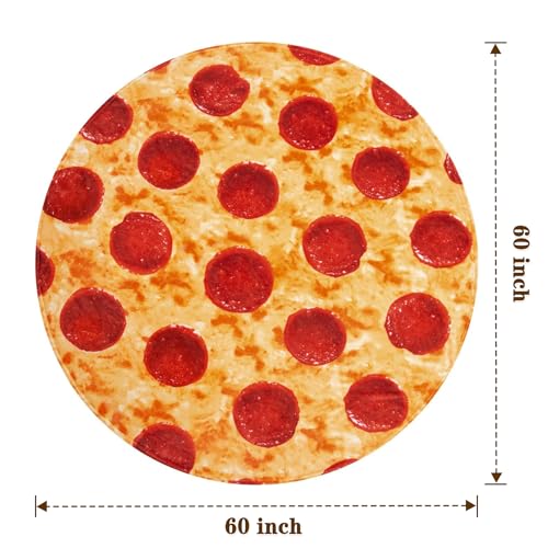Image of Mermaker Pepperoni Pizzas Blanket 60 inches for Adult Kids, Realistic Pizzas Throw Blanket Funny Gift for Women Men Teen Boy Girl, 285 GSM Soft Flannel Food Blanket for Christmas Birthday Gift-Crimson