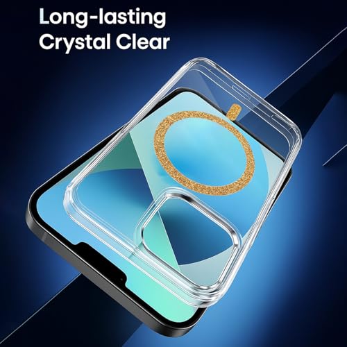 Image of AIBEX Back Cover Case Compatible with iPhone 13 | Glitter Ring Cute Shiny Colorful Bling Case (Compatible with Magsafe) | Transparent PC+TPU Glossy Shiny Cover for Girls & Women - Gold