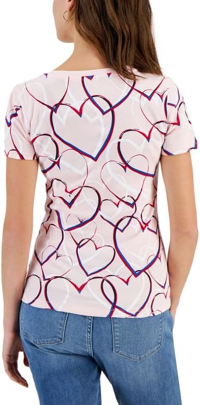 Tommy Hilfiger Women's Heart Print V-Neck Top (Ballerina Pink Combo, Medium) - Image 2