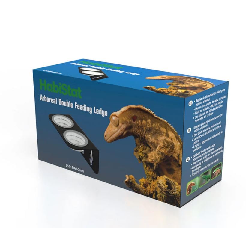 HabiStat Arboreal Feeding Ledge Double – Black Acrylic Suction Cup Feeder with 2 Clear Cups for Reptile & Amphibian Enclosures
