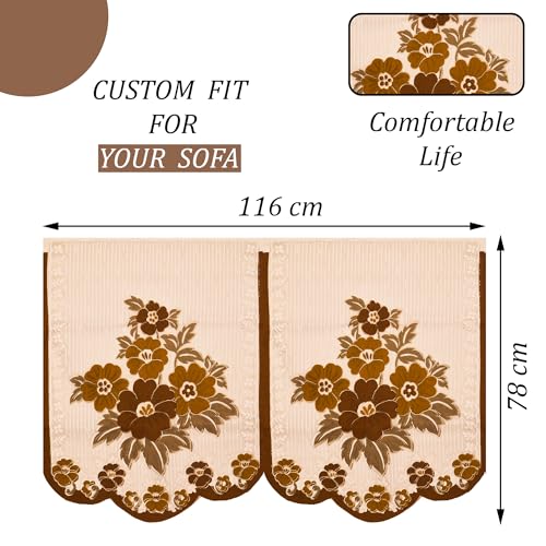 Image of Kuber Industries (Set of 4) Stylish & Durable Cotton Sofa Covers 2 Seater | Washable Sofa Protector /Mat & Slipcover for Hall, Living Room & Office | Painting Print- Cream & Brown