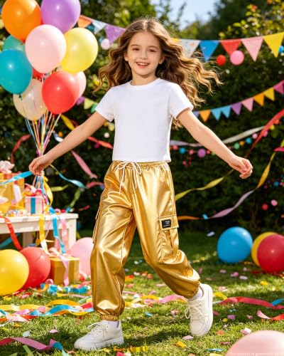 Image of Betusline Girls 2 Piece Summer Outfits,Kids Casual Short Sleeve Crop Top & Cargo Jogger Pants Sets,4T-14Y