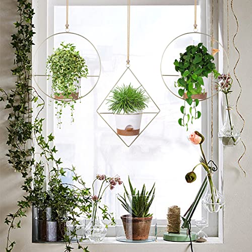 Superb Symbols 3 Pack Boho Hanging Planter With Metal Plant Hanger & Self Watering Plant Pots For Indoor Outdoor Wall Window #TOP5