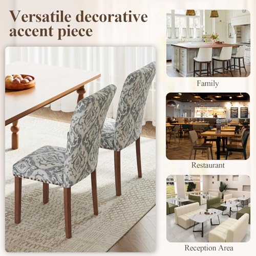 Image of Stylish Dining Chairs Set of 4, Upholstered Parsons Dining Room Chair with Nailhead Trim, Kitchen Room Chair with Thick Cushions and Wood Legs, Nailhead Trim, SKY2050A-03