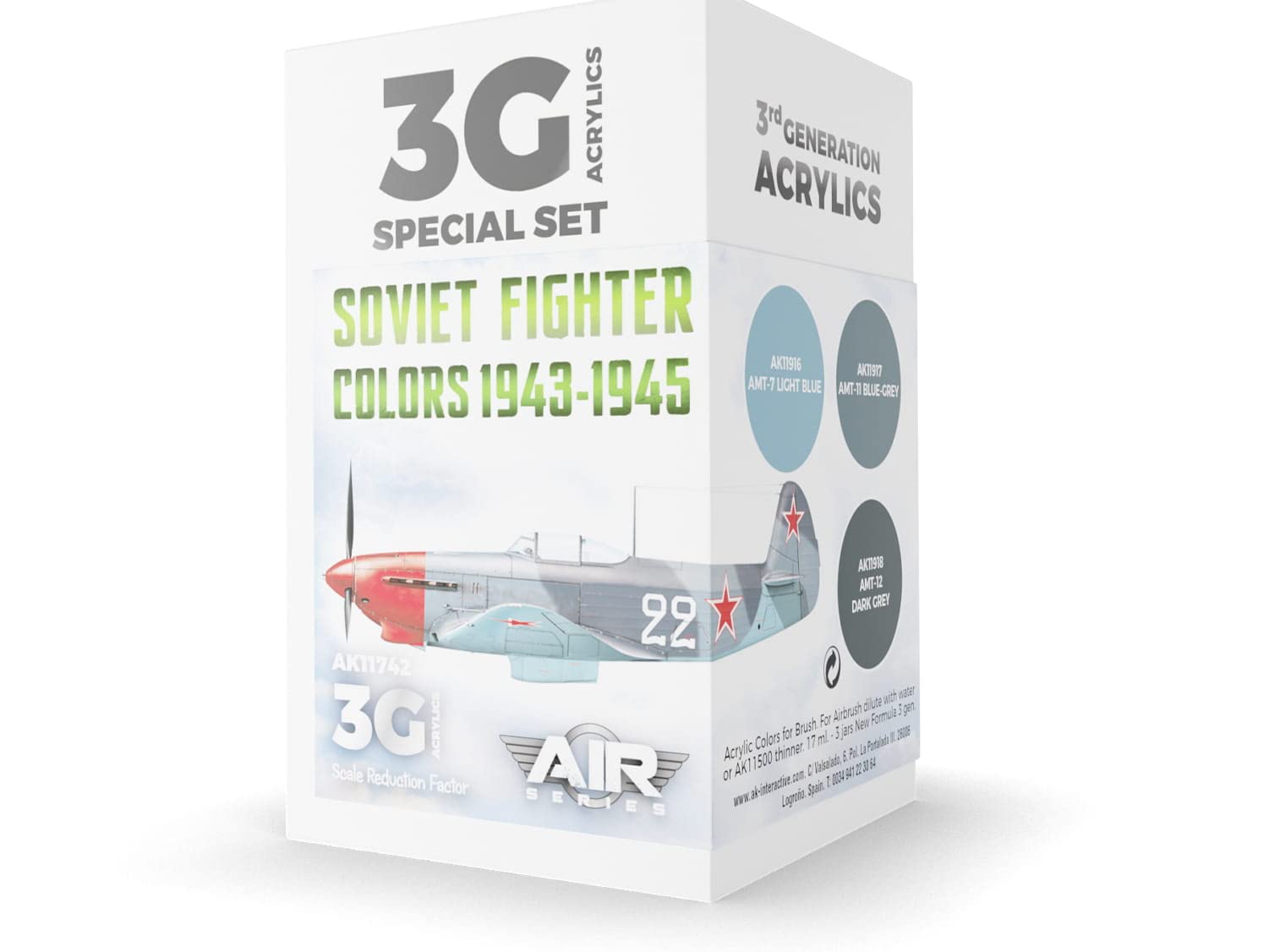 Ak Interactive Blue Ak Acrylics 3Gen Aircraft Set Ak11742 Soviet Fighter Colors 1943-1945 Set 3G (3X17ml)