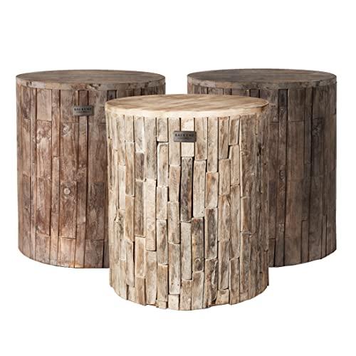 Patio Sense 62420 Elyse Round Rustic Garden Stool Wood Outdoor Seating & End Table Portable Adaptable Outdoor Furniture Ideal For Entertaining, Gardening & Decor - Seasoned Patina Finish May Vary