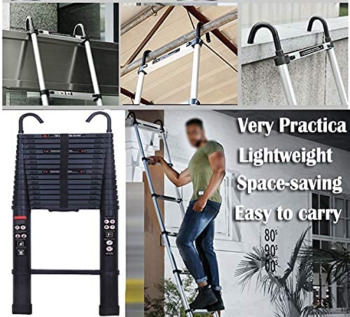 6.2M Ladder Step Ladder Loft Ladder Max Load 150KG Heavy Duty Telescopic Ladder with Roof Hook Black Portable Folding Design Extension Ladder for Indoor Outdoor Light Weight Ladder (20.3FT) 7 6.2M Ladder Step Ladder Loft Ladder Max Load 150KG Heavy Duty Telescopic Ladder with Roof Hook Black Portable Folding Design Extension Ladder for Indoor Outdoor Light Weight Ladder (20.3FT) - Image 7