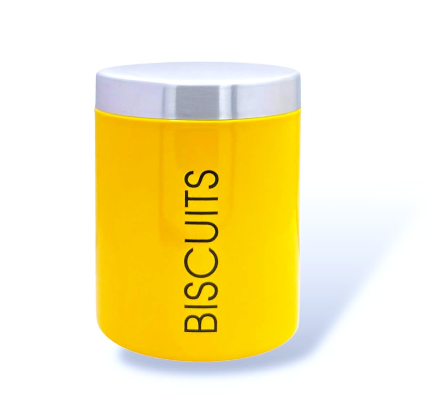 Nobel Yellow Biscuits Storage Canisters With Rubber Seal Stainless Steel Lids - Round Shape