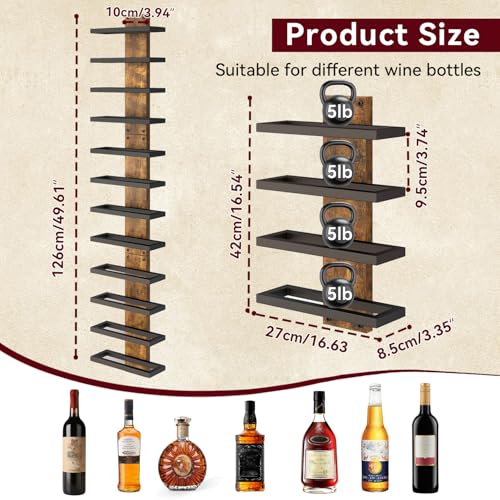 Image of IBUYKE Wall Mounted Wine Rack 12 Bottle,Wood Storage Rack,Brown TMJ913H | Wine Bottle Holder for Wine Bottles Liquor Champagne DIY Wall Wine Rack for Home Bar Storage and Display