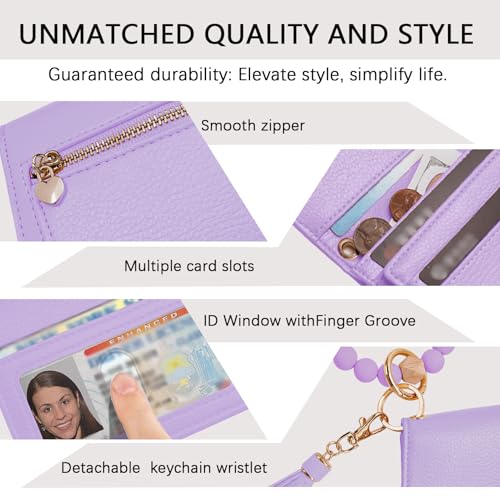 Image of Keychain Wallet for Women,RFID Wristlet Wallet with Beaded Strap | Tri-Fold Design,6 Card Slots,ID Window,Zipper Coin Pocket,Lightweight Carry