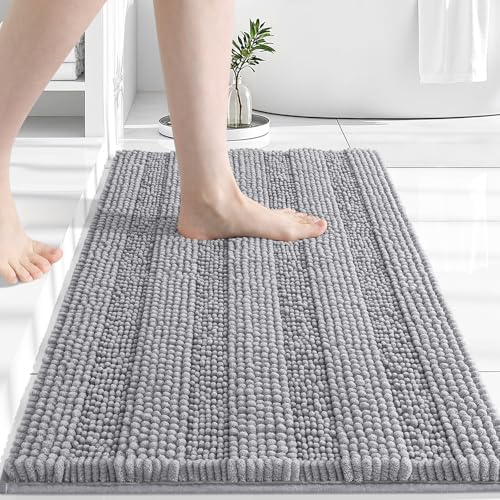 Grandaily Chenille Striped Bathroom Rugs 30x20, Extra Thick and Absorbent Bath Mats, Non-Slip Soft...