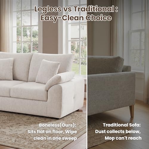Image of 75.6 inch Boneless Loveseat Sofa, Polyester Fabric 2-Seater Couch with 4 Pillows, No Assembly Required, Soft High Density Foam Cushion, Rectangular Track Arm Sofa for Living Room Bedroom Apartment (Beige)