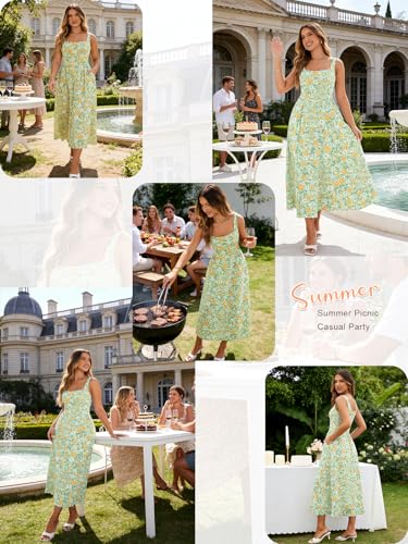 Image of YIOYOLA Womens Casual Summer Dress with Pockets | Sleeveless Square Neck Flowy A-Line Midi Sundress for Beach & Wedding Guest