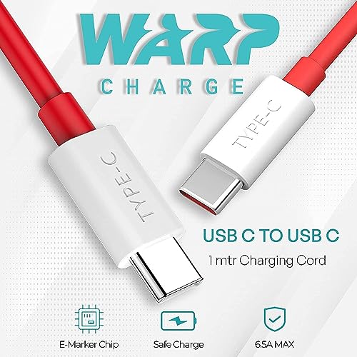 Image of Original 65W Warp Charger for Oneplus 10 Pro /10R /9 Pro /9 /8T /Nord 2T /9R /9Rt Super Fast USB C to C Warp65 Charger, 10V /6.5A Rapid Wall Plug Power Adapter Charger (CXZ4)