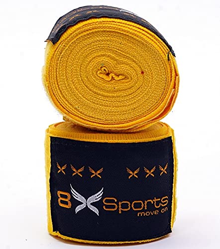8XSports Boxbandagen - Innenhandschuhe - handgefertigt - lange Boxbandagen aus Polyester, Baumwolle und Kohlefaser - 4,5 m (180 Zoll) (gelb, Einheitsgröße) Cover