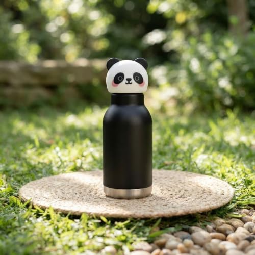 Image of JOUET 400ml Stainless Steel Kids Water Bottle with Cute Panda Lid, Leakproof Drinking Bottle for School, Travel, Sports & Everyday Use