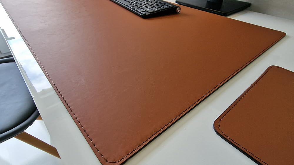 PM Schreibtischunterlage Echt Leder cognac braun mit Mauspad Rindsleder (60cm x 40cm)