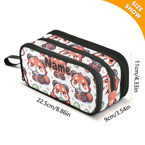 Image of Custom Cute Red Panda Bubbles Pencil Case Box Boys Girls Personalized Name Large Pencil Pouch Stationery Pen Bag Organizer for Kids Adults School Office