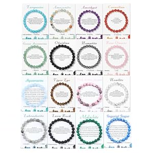 16PCS Natural Crystal Bracelets for Women Men – 8mm Semi-Precious Gemstone Beaded Bracelets, Round Gemstones Stretch Bracelet, Yoga Bracelets Jewelry Gifts