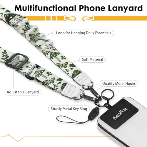 Image of Icycay Phone Lanyard Crossbody Strap Neck Adjustable Teacher Women Mushroom | for Cell Phone Case Keys ID Badges, Anti Theft, Multifuctional, Cute Phone Holder, Travel Hiking Essential Accessories, Gifts