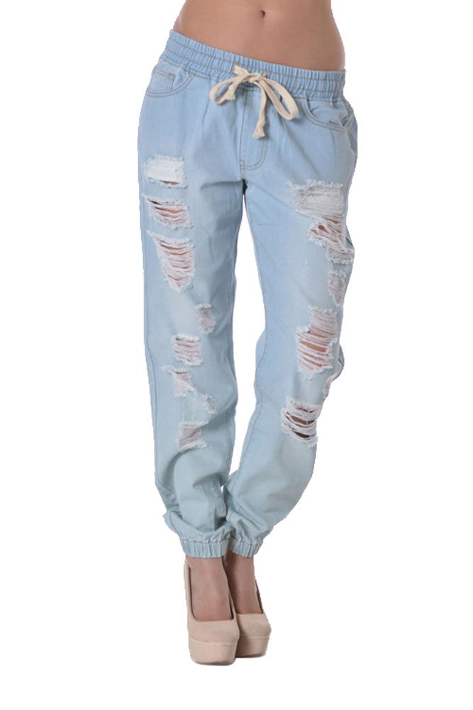 Women's Ripped Knee Skinny Fit Denim Bottoms
