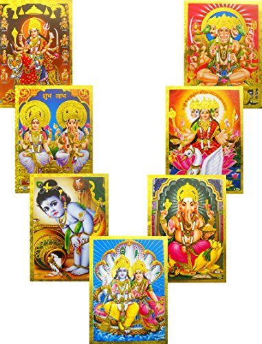 Wholesale Lot of 10 Hindu Gods and Goddess Golden Foil Posters : Size -5x7 Inches