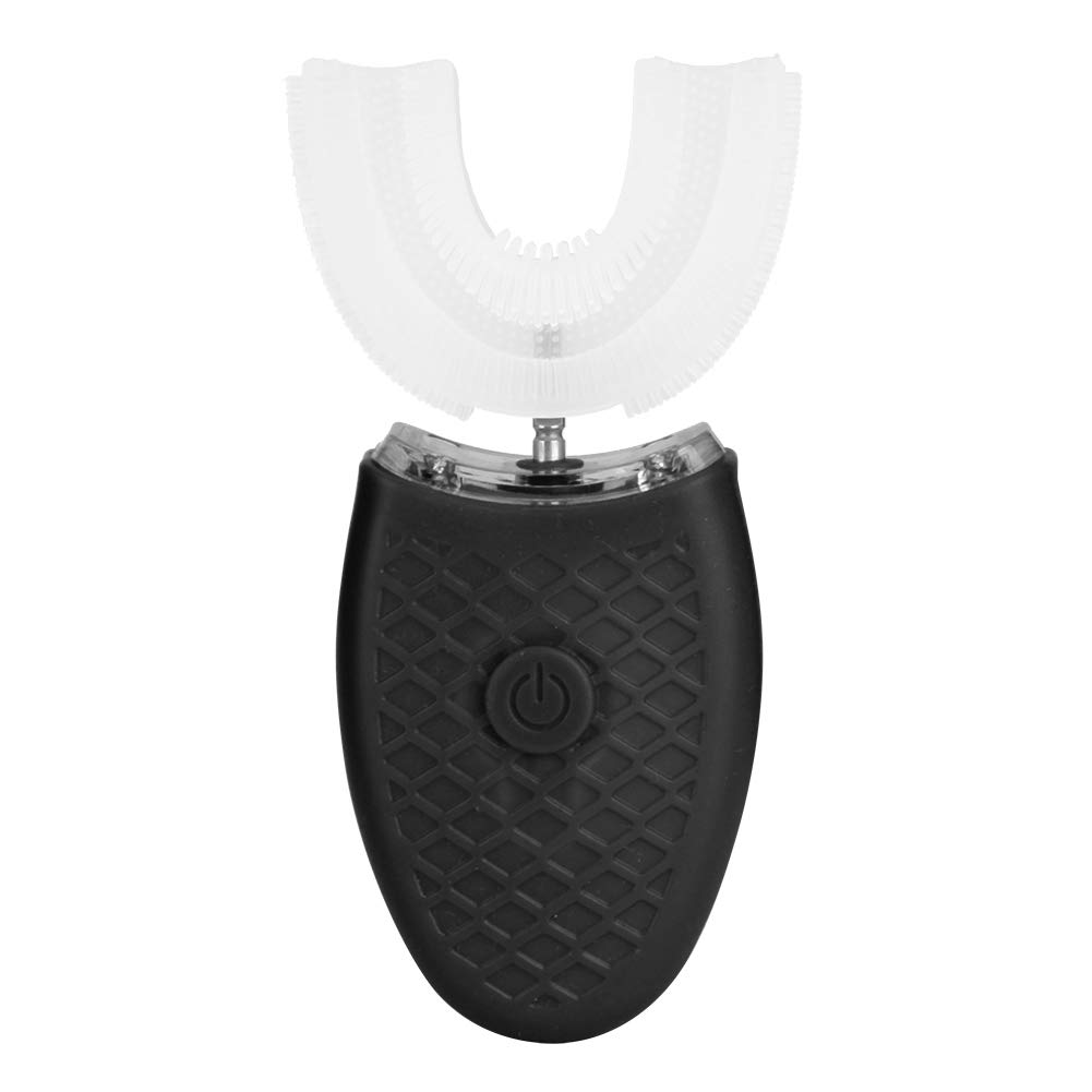 Cepillo de dientes eléctrico en forma de U, cepillo de blanqueamiento dental en forma de U doméstico, cepillo de dientes de carga USB de silicona ultrasónico de limpieza de boca de 360 °(negro)