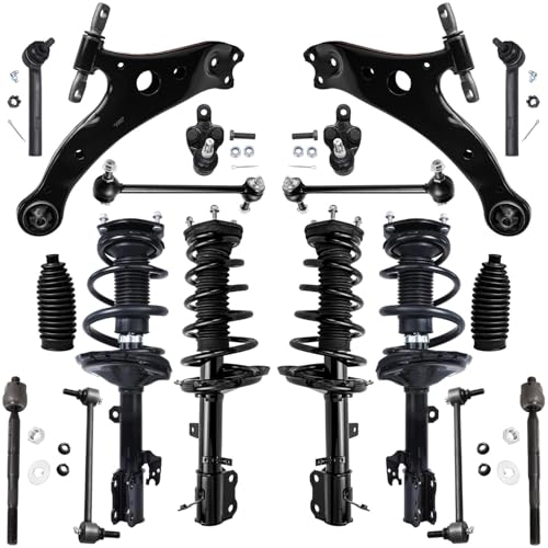 Image of Detroit Axle - AWD 18pc Front Suspension Kit for 04-07 Toyota Highlander Lexus RX330 RX350, Control Arms Tie Rods Ball Joint Boots Front and Rear Struts & Coil Spring Sway Bars Replacement