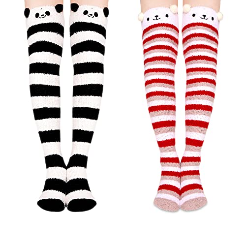 Benefeet Sox Girls Cute Animal Fuzzy Knee High Socks Womens Funny Striped Cozy Winter Warm FluffyThigh High Socks Leg Warmers