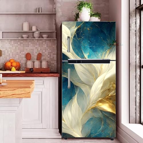 Image of DesignDecor Vinyl 3D Flower Fridge Sticker, 24x60 cm, Marble Texture, Double Door Refrigerator (Multi)