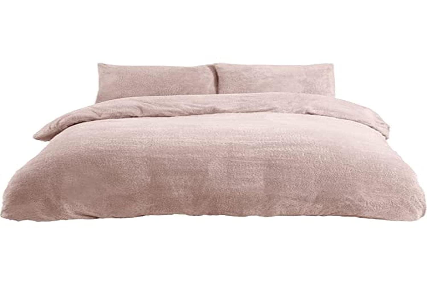 Sleepdown Blush Pink Teddy Fleece Duvet Cover Quilt Bedding Set With Pillow Cases Thermal Warm Cosy Super Soft - Double
