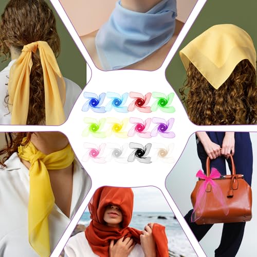 12 Pcs Lightweight Satin Ribbon Scarfs, 50s Sheer Square Retro Neck Head Chiffon Scarfs, Retro Dot Sheer Scarf Set, Juggling Dance Scarf Set for Women3