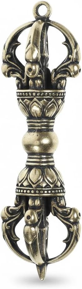 Solid Brass Vajra Pestle 3.5" Tibetan Buddhist Dorje Phurba Amulet Heavy Duty Religious Dharma Ritual Article for Meditation Yoga Feng Shui Protection Mascot Zen Home Office Decor Golden