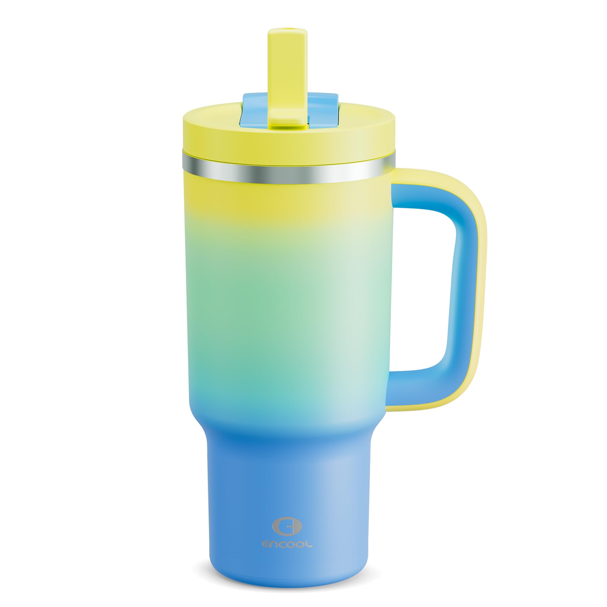 ENCOOL 32 oz Tumbler with Handle and Straw: Stainless Steel Insulated Tumbler Keeps Cold for 24 Hours, Leakproof Travel Cup Fits in Cup Holder and BPA-Free, Soft Lagoon
