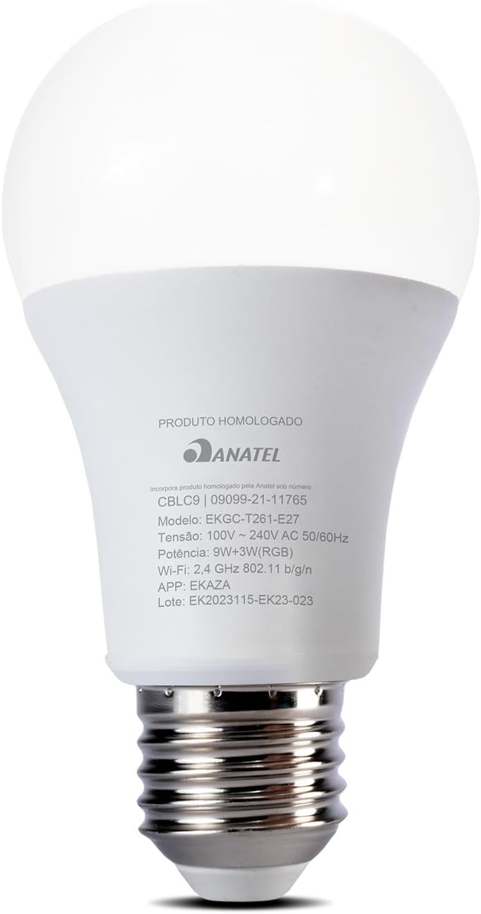 EKAZA Lâmpada Inteligente RGB, 16 milhões de cores, Wi-Fi, Compatível com Amazon Alexa e Google Assistente, 9W+3W - EKGC-T261-E27