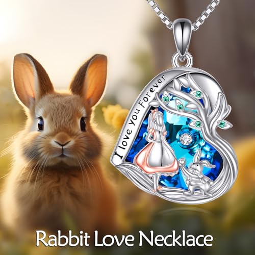 Alice in Wonderland Necklace Sterling Silver Alice Rabbit Pendant I Love You Forever Jewelry Gift for Women2