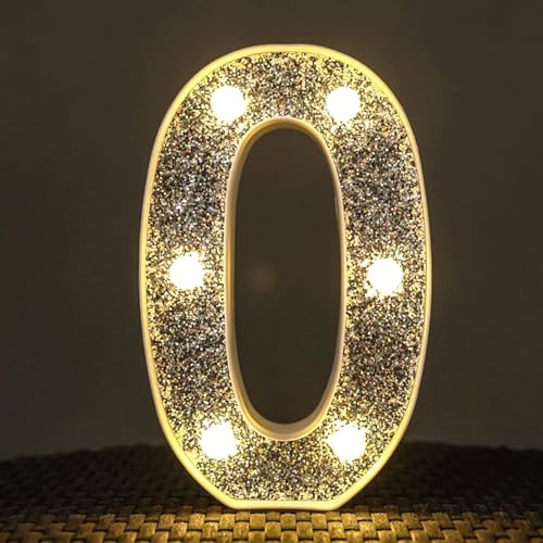 Image of Light Up Letters, Marquee Light Letter for Table Decorations, Glitter Light Up Signs for Prom, Events, or Engagement Party Decor, Featuring Alphabet & Number Lighted Letters, Number 0