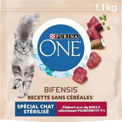 PURINA ONE Bifensis Sin Cereales | Croquetas de Carne para Gatos Adultos | Bolsa de 1,1 kg