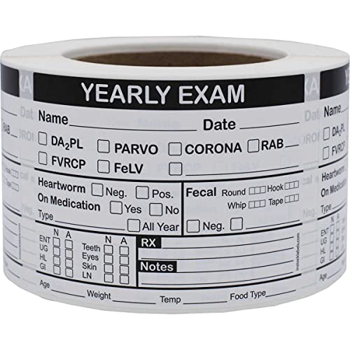 Étiquettes vétérinaires examen annuel 7,6x10,2 cm en rouleau de 100 autocollants