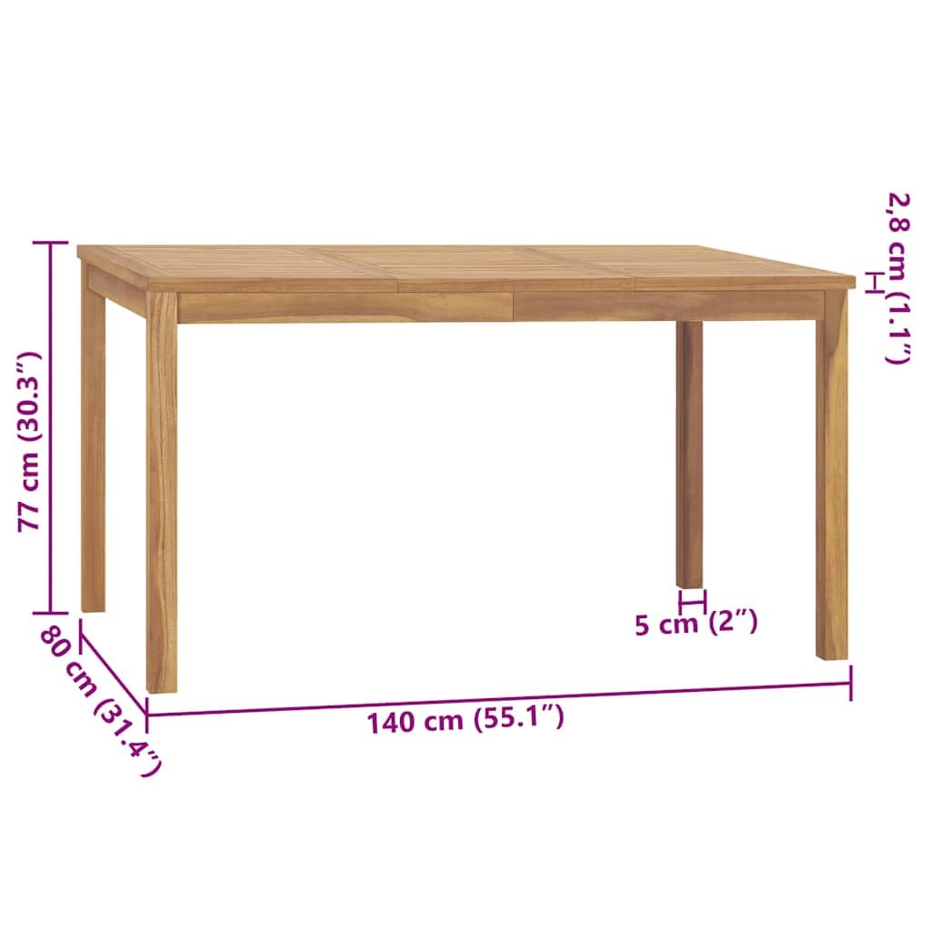 Tavolo da giardino rettangolare in legno di teak, 140 x 80 x 77 cm, in legno massiccio, per terrazza e giardino, robusto tavolo in legno con superficie liscia e vernice a base d'acqua