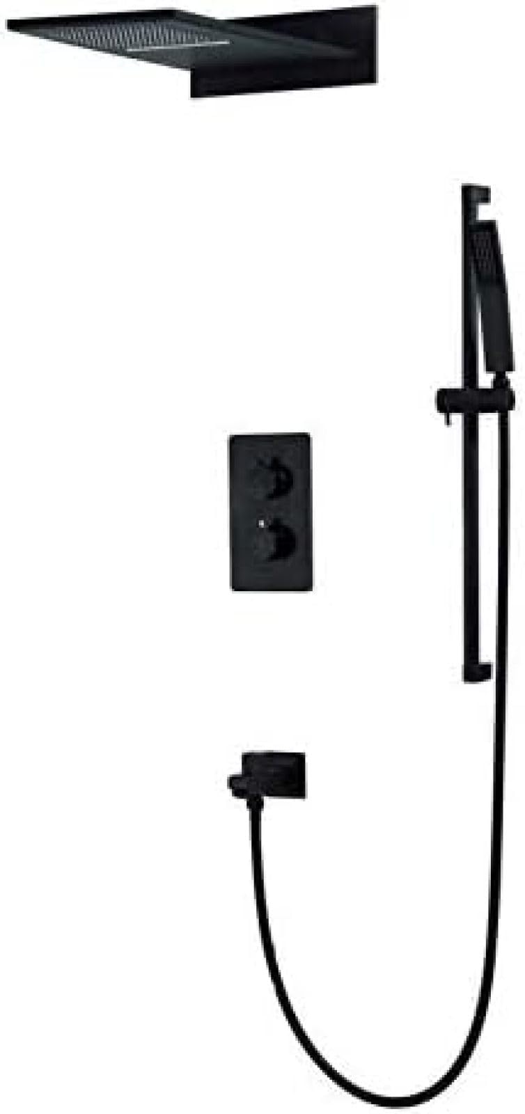 OZBMA Shower Kits, Premium Quality Brass Black Set Bathroom Rainfall Head Faucet Spout Diverter Mixer Handheld Spray
