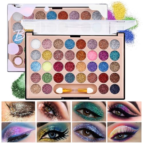 Paleta de sombras de ojos con purpurina, 40 colores, paleta de sombras de ojos colorida, ultrapigmentada, polvo duradero, resistente al agua (36)