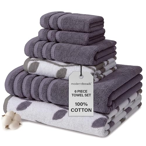 Modern Threads Natural Vine 6-Piece 100% Cotton Towel Set – Yarn Dyed Jacquard –...