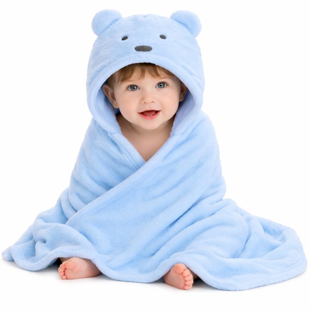 First Kick New Born Baby Blanket Pack of Super Soft Bathrobe Wrapper Bath Towel for Boys, Girls, Babies (Sky Blue, Length ...