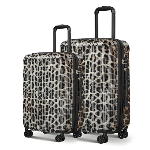 Image of Cheetah Print Carry on Luggage 2 Piece（20in /24inch - Airline Approved Suitcases with Spinner Wheels, Built-In TSA Lock，Hard Shell Expandable Suitcases
